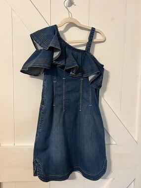 Habitual Indigo Ruffle One-Shoulder Denim Dress